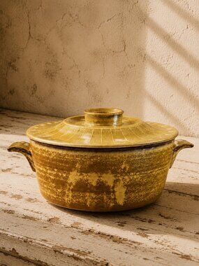 Vintage Hand Crafted Stoneware Casserole Dish Kasuga Showa Japan Oven Proof